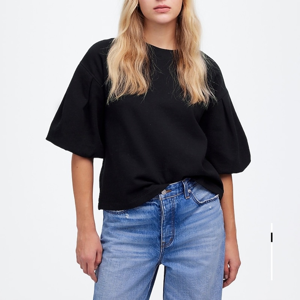 Madewell Black Puff-Sleeve Sweatshirt Tee NWT